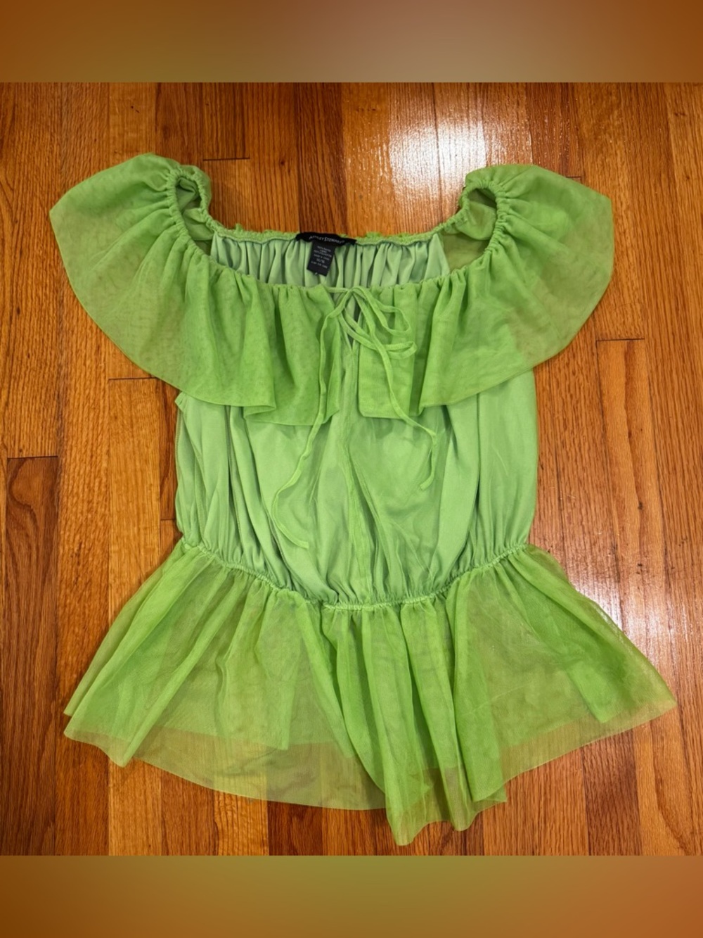 NWT Ashley Stewart Size 14/16 Parrot Green Layered Mesh Flounce Off Shoulder Top